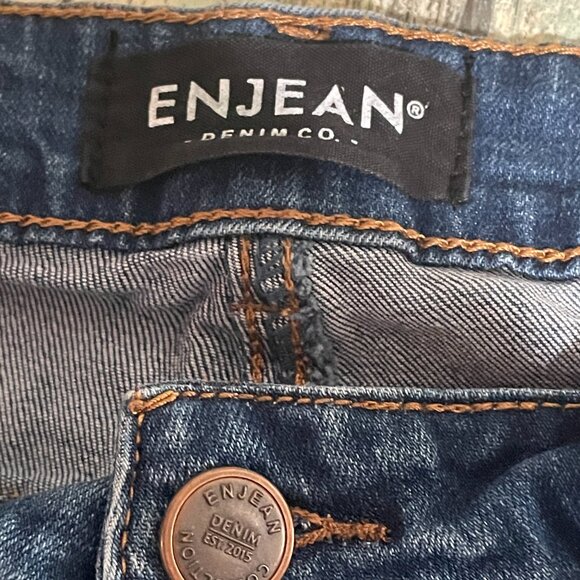 ENJEAN DENIM CO Jeans Junior's 13 Mid-Rise Stretch Distressed Skinny Blue Denim - Picture 6 of 6